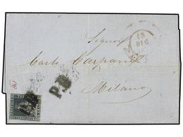 3617 ITALIA ANTIGUOS ESTADOS: TOSCANA. Sa.7. 1854. LIVORNO A MILANO. <B>6 Cr.</B> Azul Gris, Cuatro Grandes Márgenes. Ma - Otros & Sin Clasificación