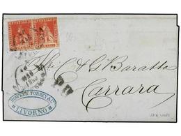 3621 ITALIA ANTIGUOS ESTADOS: TOSCANA. Sa.12 (2). 1857. LIVORNO A CARRARA. <B>1 Cr.</B> Rojo Pareja, Márgenes Completas, - Otros & Sin Clasificación