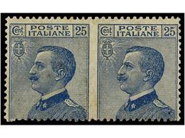 3627 ** ITALIA. Sa.83I. 1908. <B>25 Cts.</B> Azul. <B>SIN DENTAR EN MEDIO</B>. F. Raybaudi. Sassone.1.050?. - Other & Unclassified