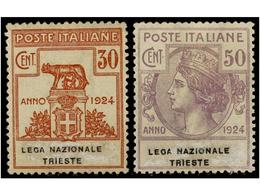 3628 * ITALIA. Sa.FR 44/45. 1924. <B>FRANQUICIAS. LEGA NAZIONALE TRIESTE.</B> <B>30 Cts.</B> Y <B>50 Cts.</B> Sassone.1. - Other & Unclassified