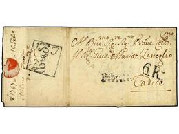 3632 ITALIA. 1751. MILAN A CADIZ. Fechador De Llegada <B>1757</B> En Negro, Precioso Y De Extraordinaria Rareza (P.E.43) - Other & Unclassified