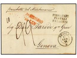 3652 ITALIA. 1849 (July 17). Entire Letter To GENOA From MESSINA Bearing The Unique Strike In Black Of Three Line <B>PIR - Sonstige & Ohne Zuordnung