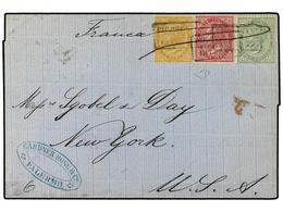 3666 ITALIA. 1875. Wrapper To New York From Palermo  With <B>5c, 10c. & 40c.</B> VEII Tricolour Franking Tied By Boxed < - Sonstige & Ohne Zuordnung