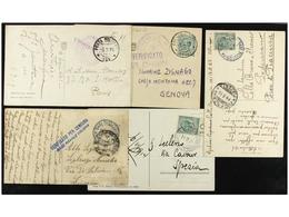 3693 ALBANIA. 1916-18. <B>OCUPACIÓN ITALIANA. </B>5 Tarjetas Circuladas Por Miembros Del Ejército Italiano De Ocupación, - Sonstige & Ohne Zuordnung