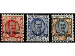 3781 ** ESPAÑA. Sa.125/27. 1928-29. <B>75 Cts.</B> Red, <B>1,25 Lire</B> And <B>2,50 Lire </B>green And Orange, Never Hi - Autres & Non Classés