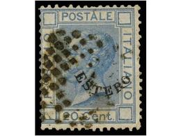 3803 ° COLONIAS ITALIANAS. Sa.5 Var. 1874. <B>ESTERO. 20 Cts. </B>azul. <B>HABILITACIÓN DESPLAZADA A LA DERECHA Y ARRIBA - Otros & Sin Clasificación