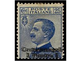 3819 * LEVANTE: CORREO ITALIANO. Sa.23a. 1909-11. <B>1 Pi. S. 25 Cts. DOBLE SOBRECARGA.</B> Sassone.260?. - Sonstige & Ohne Zuordnung