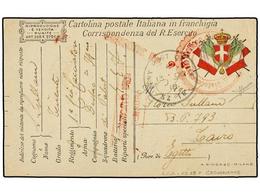 3845 PALESTINA. 1918 (12-Oct.). <B>DESTACAMENTO ITALIANO DE PALESTINA</B>. JERUSALEM A EL CAIRO. Tarjeta De Franquicia M - Otros & Sin Clasificación