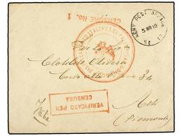 3851 PALESTINA. 1919 (5-Marzo). <B>DESTACAMENTO ITALIANO EN PALESTINA</B>. Sobre Circulado Desde JAFFA A ITALIA. Marca < - Other & Unclassified