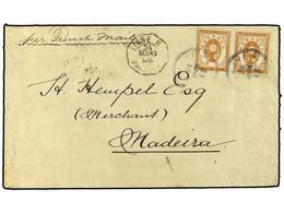 3908 JAPON. 1896 (March 23). Cover From Tokio To Madeira Franked By Koban <B>10s</B>. Brown (2) With Octagonal <B>'Ligne - Other & Unclassified