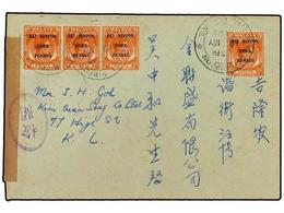 3928 JAPON: OCUPACION EN MALAYA. 1942. Cover Tu KUALA LUMPUR Franked Single And Strip Of Three 1942 Overprinted <B>2 C.< - Otros & Sin Clasificación