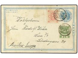 3935 COREA. 1901. CHEMULPO A AUSTRIA. Entero Postal De <B>1 Cn.</B> Azul Con Franqueo Complementario De <B>1 Cn.</B> Ver - Otros & Sin Clasificación