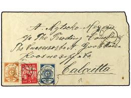 3952 LETONIA. 1919. Envelope To CALCUTTA Franked Imperf <B>5k, 10k & 20k</B> Tied By <B>RIGA</B> Date Stamp.  On Reverse - Sonstige & Ohne Zuordnung