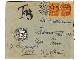 3954 LETONIA. 1930. BAUSKA To CAPE TOWN (South Africa). <B>15 Cts.</B> (2) Taxed On Arrival With South African Stamps Of - Sonstige & Ohne Zuordnung