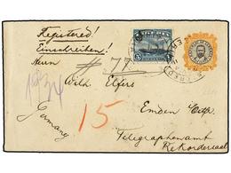 3967 LIBERIA. 1911. <B>10c.</B> Black & Orange Postal Stationery Envelope Sent Registered To GERMANY, Up-rated With Offi - Andere & Zonder Classificatie