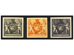 3986 (*) LIECHTENSTEIN. Mi.46, 47, 52 PK. 1921. THREE Imperforate <B>PROOFS</B>. Original Printed Colours. - Sonstige & Ohne Zuordnung