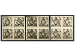 3997 (*) LIECHTENSTEIN. Mi.48/50 (4) PK. 1921. THREE Imperforate <B>PROOFS</B> In Block Of Four. <B>5 Rp., 7 1/2 Rp.</B> - Other & Unclassified