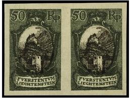 4005 (*) LIECHTENSTEIN. Mi.58 (2) PK. 1921. <B>50 Rp.</B> Imperforate <B>PROOF</B>, Pair. Original Printed Colours. - Other & Unclassified