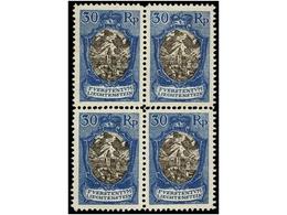 4016 **/* LIECHTENSTEIN. Yv.64. 1925. <B>30 Rp.</B> Blue And Black. Block Of Four (one Stamp Hinged). Partial Horizontal - Other & Unclassified