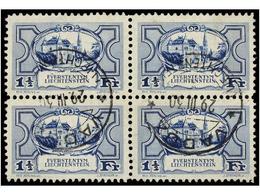 4017 ° LIECHTENSTEIN. Mi.71 (4). 1924. <B>1 1/2 Fr.</B> Blue. Block Of Four. Fine In Used. Michel.320?. - Sonstige & Ohne Zuordnung