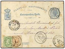 4061 LUXEMBURGO. 1876 (May). Luxembourg <B>12 1/2c.</B> Blue Postal Stationery Card Used To PARIS, Mailed With Belgium 1 - Otros & Sin Clasificación