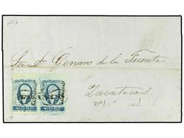 4111 MEXICO. Sc.1(2). 1857 (12 Enero). CATORCE A ZACATECAS.<B> 1/2 Real</B> Azul Pareja, Mat.<B> FRANCO</B> Dentro De Un - Other & Unclassified