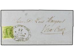 4112 MEXICO. Sc.3. 1857. GUANAJUATO A VERACRUZ. <B>2 Reales</B> Verde, Mat. Ovalado <B>LEON DE LOS ALDAMAS</B> Y <B>CIRC - Autres & Non Classés