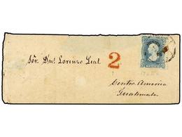 4152 MEXICO. Sc.109. 1876. MÉXICO A GUATEMALA. <B>25 Cts.</B> Azul, Tasada Con '2' A La Llegada. Rara Destinación En ést - Other & Unclassified