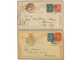 4168 MEXICO. 1896-97. Cuatro Enteros Postales De <B>1 Ctvo.</B> Y <B>2 Ctvos</B>. Con Franqueos Adicionales. - Sonstige & Ohne Zuordnung