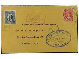 4177 MEXICO. 1914 (Nov 13). American Occupation Of Vera Cruz, A Fine Cover To Mexico City With USA <B>2c</B>. Rose Red T - Sonstige & Ohne Zuordnung