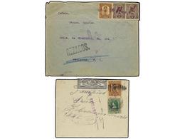 4178 MEXICO. 1914-15. <B>GUERRA CIVIL</B>. 4 Cartas Con Diversos Franqueos Y Habilitaciones En Violeta <B>GOBIERNO CONST - Sonstige & Ohne Zuordnung