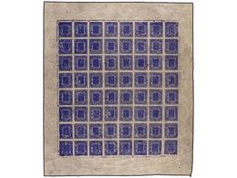 4222 (*) NEPAL. Mi.25c. 1927-30. <B>1 Anna</B> Bright Ultramarine, Plate II. Complete Sheet Of 64 (8x8) Stamps. Outstand - Sonstige & Ohne Zuordnung