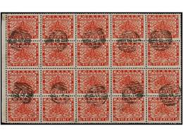 4244 ° NEPAL. Mi.40 (20). (1930 CA.). <B>8 Pice</B> Red, Block Of Fifteen Obliterated With The Classic Cancellation Of < - Other & Unclassified