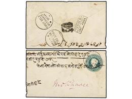 4260 NEPAL. 1884 (Oct.). KATHMANDU To MOTIHARE (India). <B>1/2 Anna</B> Green Indian Envelope Cancelled With <B>NEPAL</B - Other & Unclassified