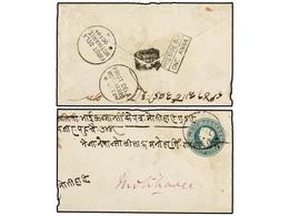 4260 NEPAL. 1884 (Oct.). KATHMANDU To MOTIHARE (India). <B>1/2 Anna</B> Green Indian Envelope Cancelled With <B>NEPAL</B - Sonstige & Ohne Zuordnung