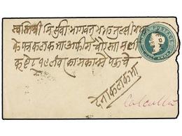 4266 NEPAL. 1888 (Sept.). KATHMANDU To CALCUTTA. <B>1/2 Anna</B> Green Indian Envelope Cancelled With <B>NEPAL</B> Dates - Sonstige & Ohne Zuordnung