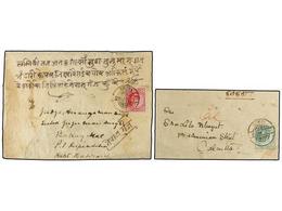 4272 NEPAL. 1909-13. NEPAL To INDIA. 2 Covers Franked By Indian Stamps Of <B>1/2 Anna</B> Green And <B>1 Anna</B> Red Wi - Sonstige & Ohne Zuordnung