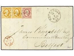 4337 HOLANDA. 1863 (June 18). Cover From ROTTERDAM To BELFAST Bearing 1852<B> 10 C.</B> Lake And Pair Of <B>15 C.</B> Or - Autres & Non Classés