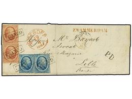 4339 HOLANDA. 1867 (April 19). Cover To Lille Franked By 1864 <B>5c</B>. Blue (2) And <B>10c</B>. Carmine (2) Tied By Bo - Andere & Zonder Classificatie