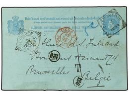 4365 INDIA HOLANDESA. 1893. <B>5 C.+ 5 C.</B>  Blue On Blue Stationery Card Used To Brussels Cancelled <B>Poerworedjo</B - Otros & Sin Clasificación