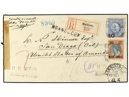 4368 INDIA HOLANDESA. 1900. <B>10 C. On 20 C.</B> Blue Stationery Envelope Sent Registered To USA With 1900 <B>25 On 25  - Autres & Non Classés