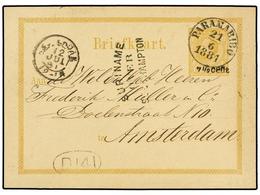 4377 SURINAM. 1881. PARAMARIBO A AMSTERDAM. Entero Postal De <B>7 1/2 Cent. S. 12 1/2 Cts.</B> Bistre, Marca<B> SURINAME - Otros & Sin Clasificación