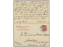 4407 NICARAGUA. 1908. Intact <B>10pf. + 10pf.</B> Postal Stationery Card To JINOTEGA, Nicaragua, Cancelled <B>M. GLADBAC - Sonstige & Ohne Zuordnung