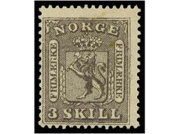 4408 * NORUEGA. Mi.7. 1863. <B>3 Sk.</B> Grey. Original Gum. Michel.500?. - Autres & Non Classés