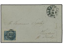 4416 NORUEGA. 1856 (Nov 27). Cover To Sinderod, Near Tonsberg Franked By Very Fine 1855 <B>4sk</B>. Blue Tied By <B>'253 - Other & Unclassified