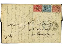 4420 NORUEGA. 1869. Envelope To France Bearing <B>4 Skill</B> Blue (Facit 14),<B> 8 Skill</B> Rose (Facit 15) And <B>3 S - Andere & Zonder Classificatie