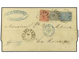 4421 NORUEGA. 1870. Envelope To France Bearing <B>3 Skill</B> Grey (Facit 13),<B> 4 Skill</B> Blue (Facit 14) And <B>8 S - Andere & Zonder Classificatie