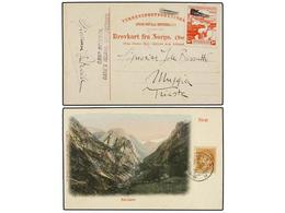 4429 NORUEGA. 1909. Postcard Of NAERODALEN Franked With NORWAY Post Horn <B>2 ö.</B> Brown Tied <B>GUDDUNGEN</B> Cds, Re - Otros & Sin Clasificación