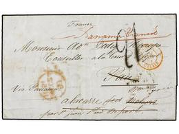 4444 PANAMA. 1851 (8 Septiembre). LIMA A PAU (Francia). Marca Manuscrita 'Panama Transit' En Rojo Aplicada A La Llegada. - Autres & Non Classés