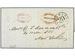 4445 PANAMA. 1855. BARRANQUILLA (Colombia) A NEW YORK. Marcas <B>FORWARDED BY/GEO. W. FLETCHER/ASPINWALL N.G.</B> Y <B>F - Sonstige & Ohne Zuordnung